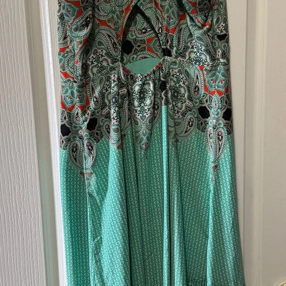Maeve Women's paisley print dress- Teal and coral. - Picture 2 of 2